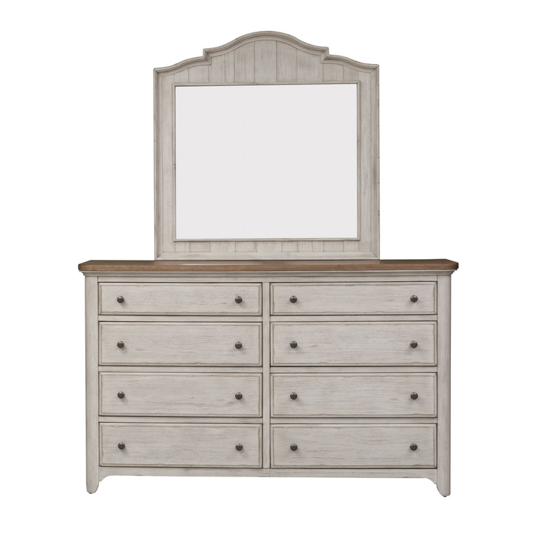 Farmhouse Reimagined - Dresser & Mirror - Antique White / Chestnut Tops