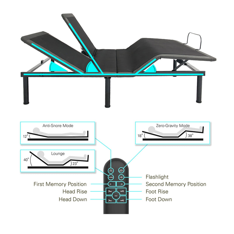 Remedy Sleep - Split Head King Adjustable Bed Frame With Voice Activated Controls - Black