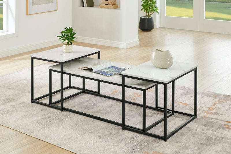 Vetra - Faux Marble 3 Piece Occasional Set - (Coffee & 2 End Tables) - Black / White