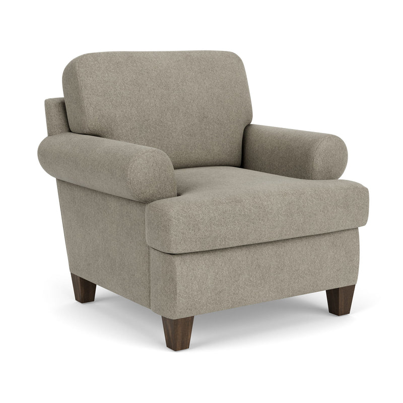 Moxy - Fabric Arm Chair, T-Shaped Seat Cushion, Curved Sock Arms